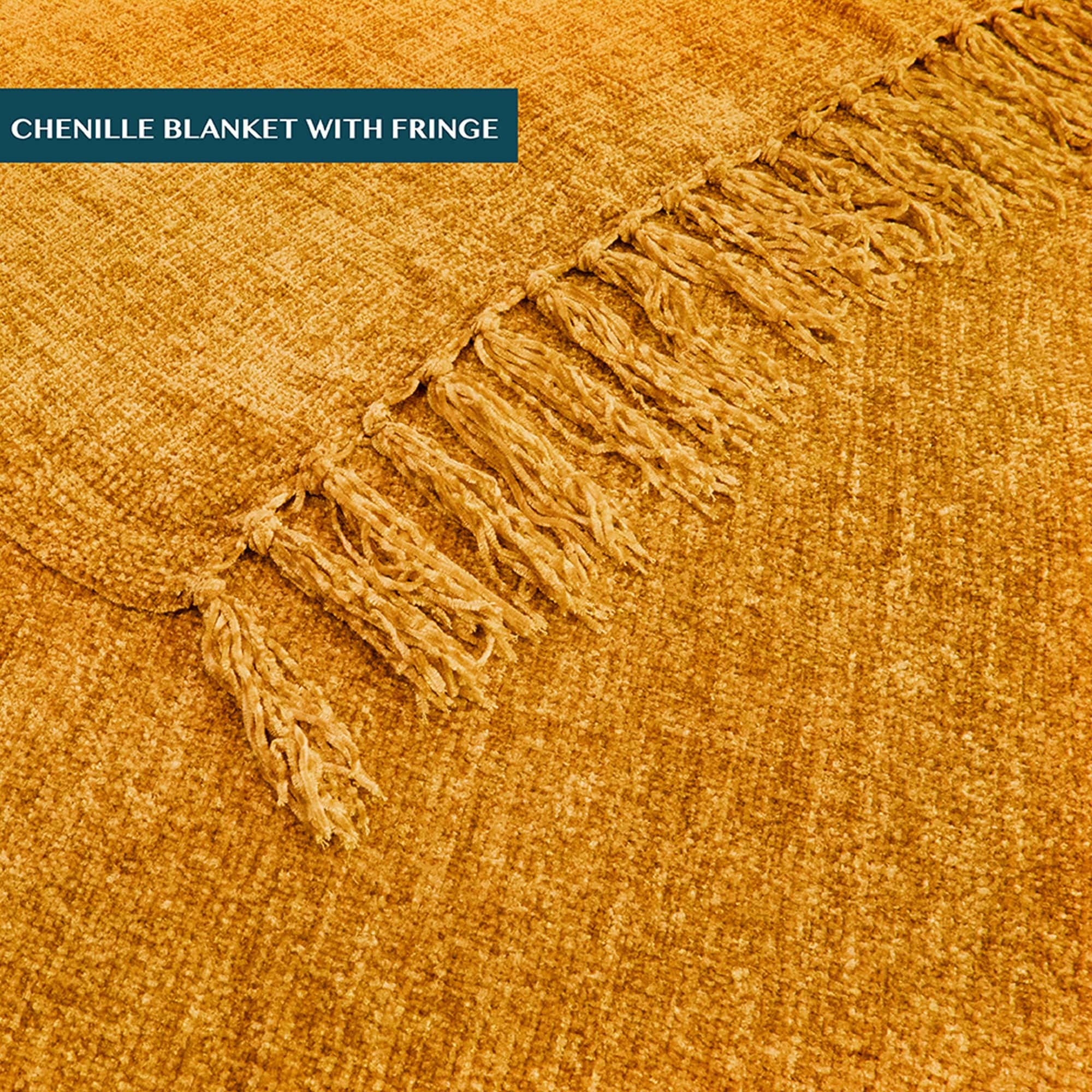Chenille Knitted Throw Blanket Mustard Yellow