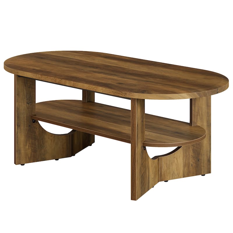47.24" Farmhouse Wooden Oval Center Coffee Table with Storage