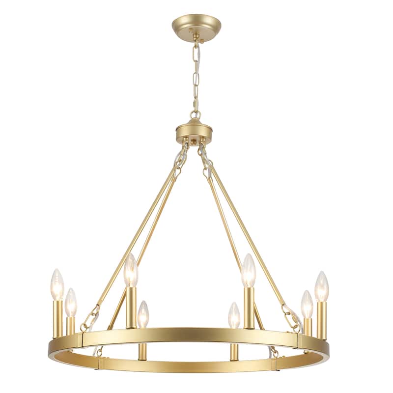 25.98" Wide 8-Light Farmhouse Chandelier, Wagon Wheel Chandelier for Dining Room Living Room Bedroom Kitchen