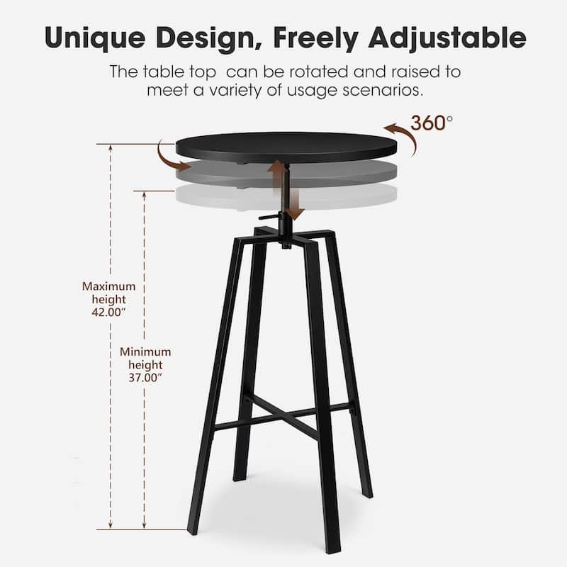 Glitzhome Industrial Modern Adjustable Bar Table Rustic Steel 3-Piece Pub Sets