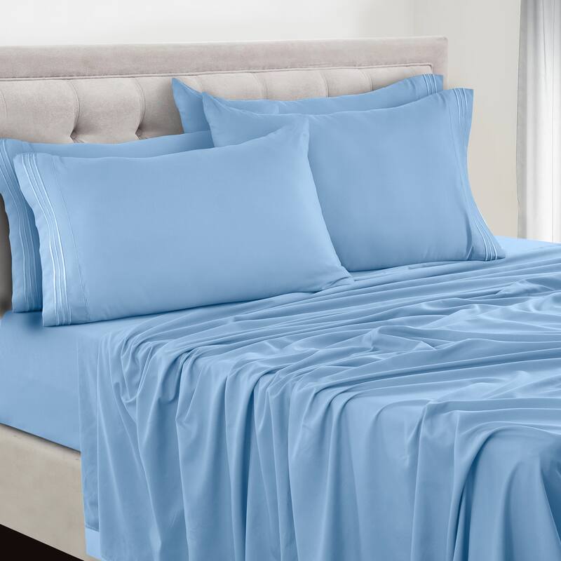 6 Piece Bed Sheet Set Deep Pocket Ultra Soft Microfiber Bedding Sheets - Full - Blue