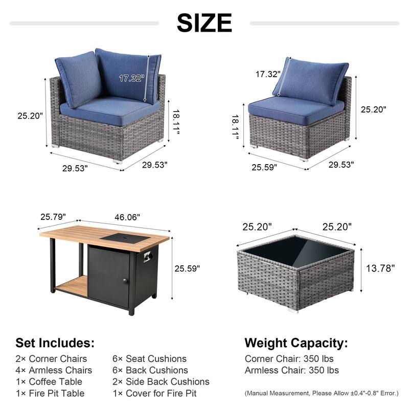 XIZZI 8-piece Outdoor Furniture Patio Wicker Sofa Set with Fire Pit
