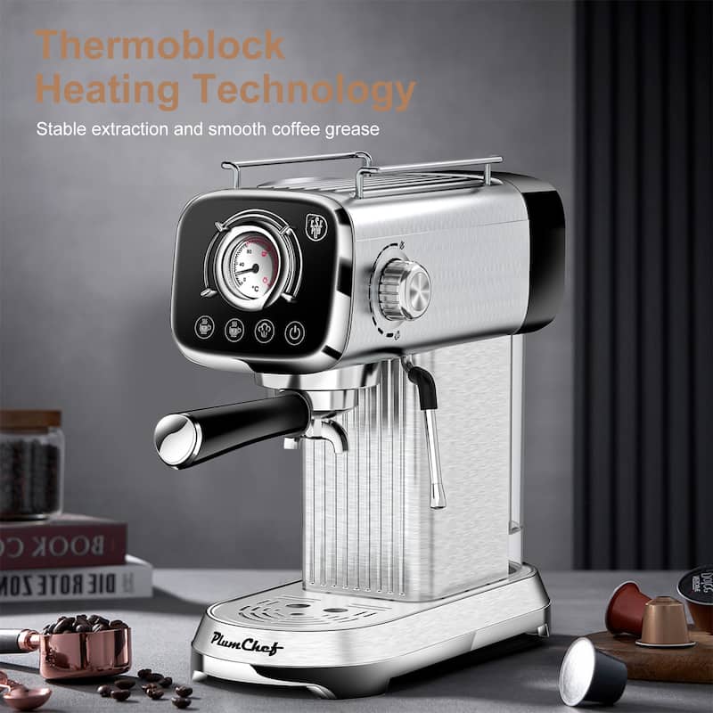 20 Bar Compact Espresso Machine with Milk Frother, Dual Shot Options