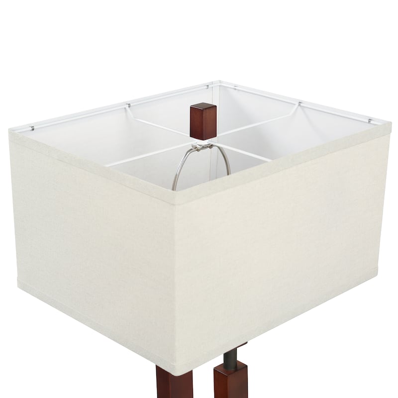 25.9" Wood Table Lamp With Cotton Shade And USB Set of 2