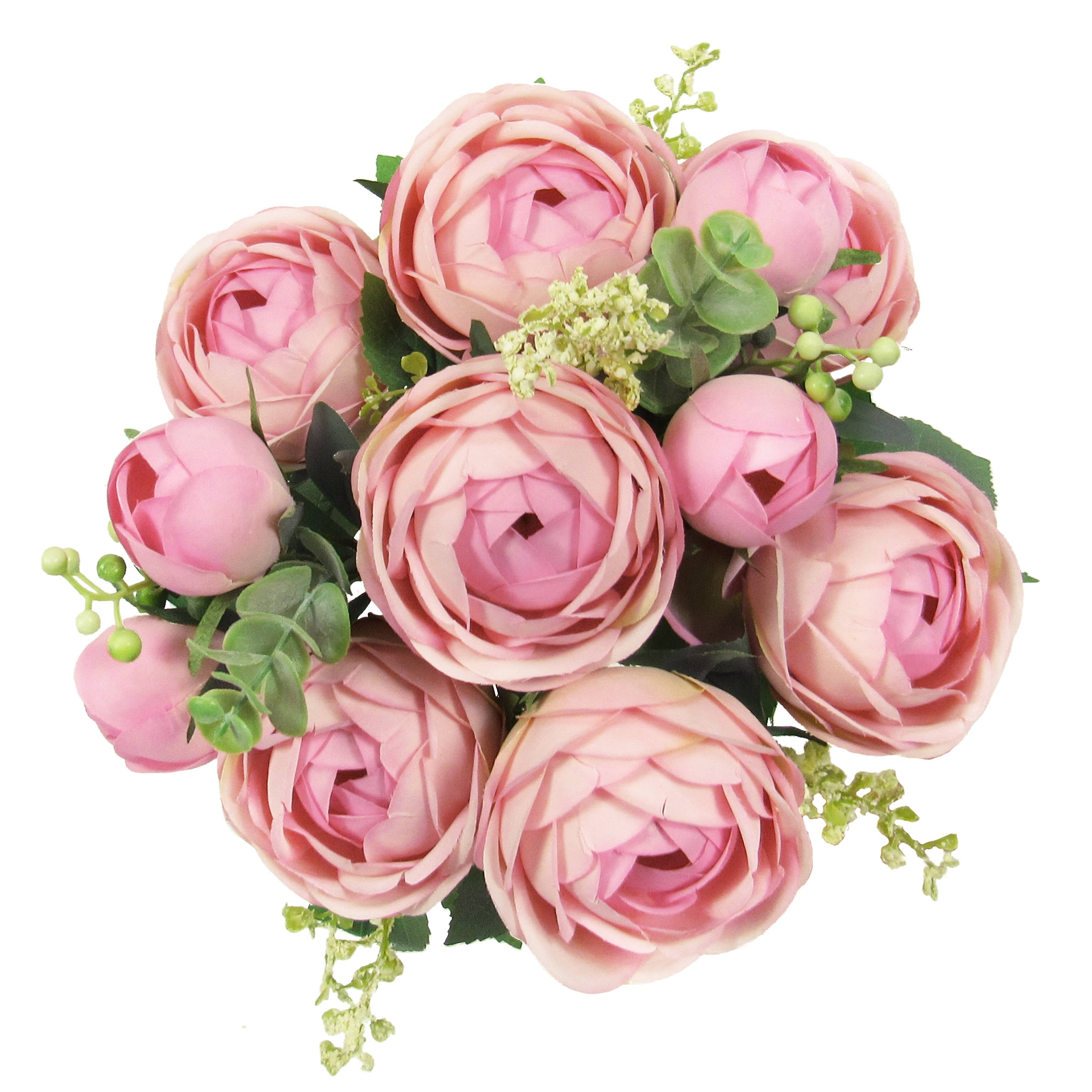 Set of 2 Light Pink Artificial Ranunculus Flower Stem Bush Bouquet 18in