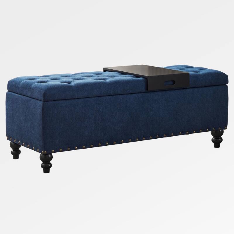 50-inch Button-Tufted Storage Bench Ottoman with Removable Tray for Living Room Bottom rivets design
