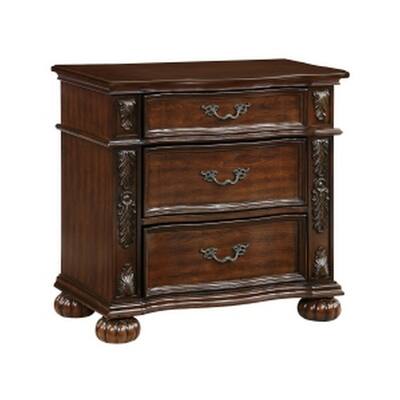 Cherry Brown 3 Drawer 18.5 in. W Nightstand with Leaf Carving Design