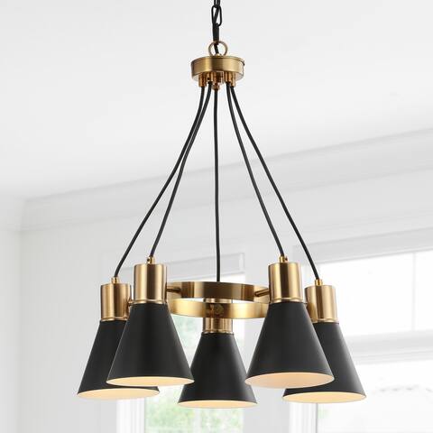 Edison 22" 5-Light Metal LED Chandelier, Black/Brass Gold by JONATHAN Y