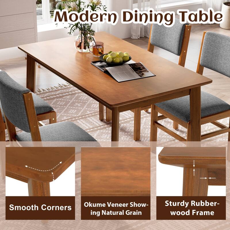Modern 5 Piece Rectangle Wooden Dining Table Set 4 Person Dining Table Set with Kitchen Table and 4 Upholstered Chairs
