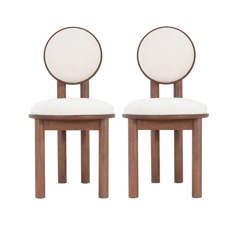 Roomfitters Dining Chairs with Beige Upholstered Round Back and Wood Frame, Modern Accent Kitchen Seating (Set of 2) - Walnut+Beige