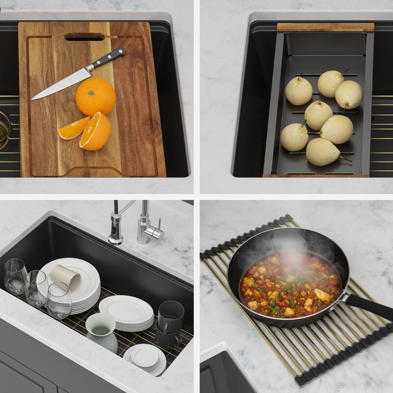 Kitchen Sink - 30" x 19" x 9.65" Black Granite Composite Workstation Undermount Single Bowl Kitchen Sink