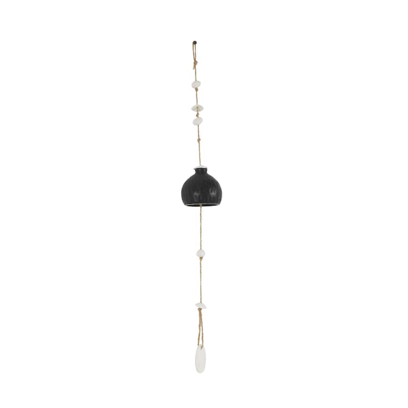 Ceramic Handmade Indoor Outdoor Windchime with Cascading White Disks - Black - Roche River Decor