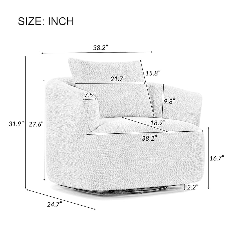 Upholstered Swivel Sofa Chair, Barrel Accent Chair for Office with Throw Pillow, Living Room Sofa Chair with Swivel Base