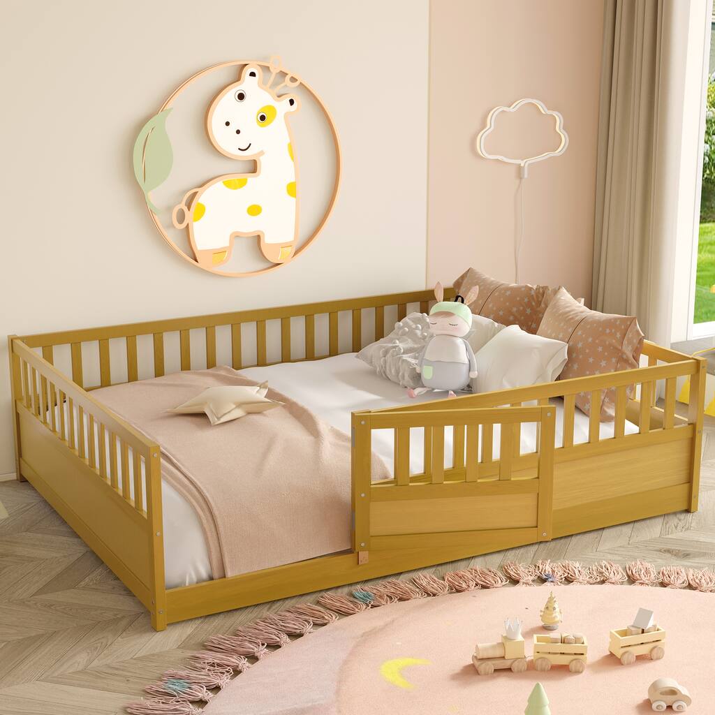Children's Floor Bed Full Size Montessori Bed with Door Opening Design