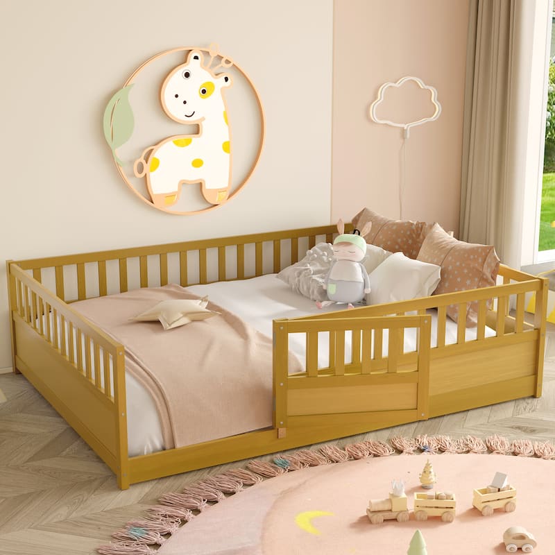 Full Size Floor Bed,Integral Construction With Super High Security Barrier,Children'S Floor Bed Frame