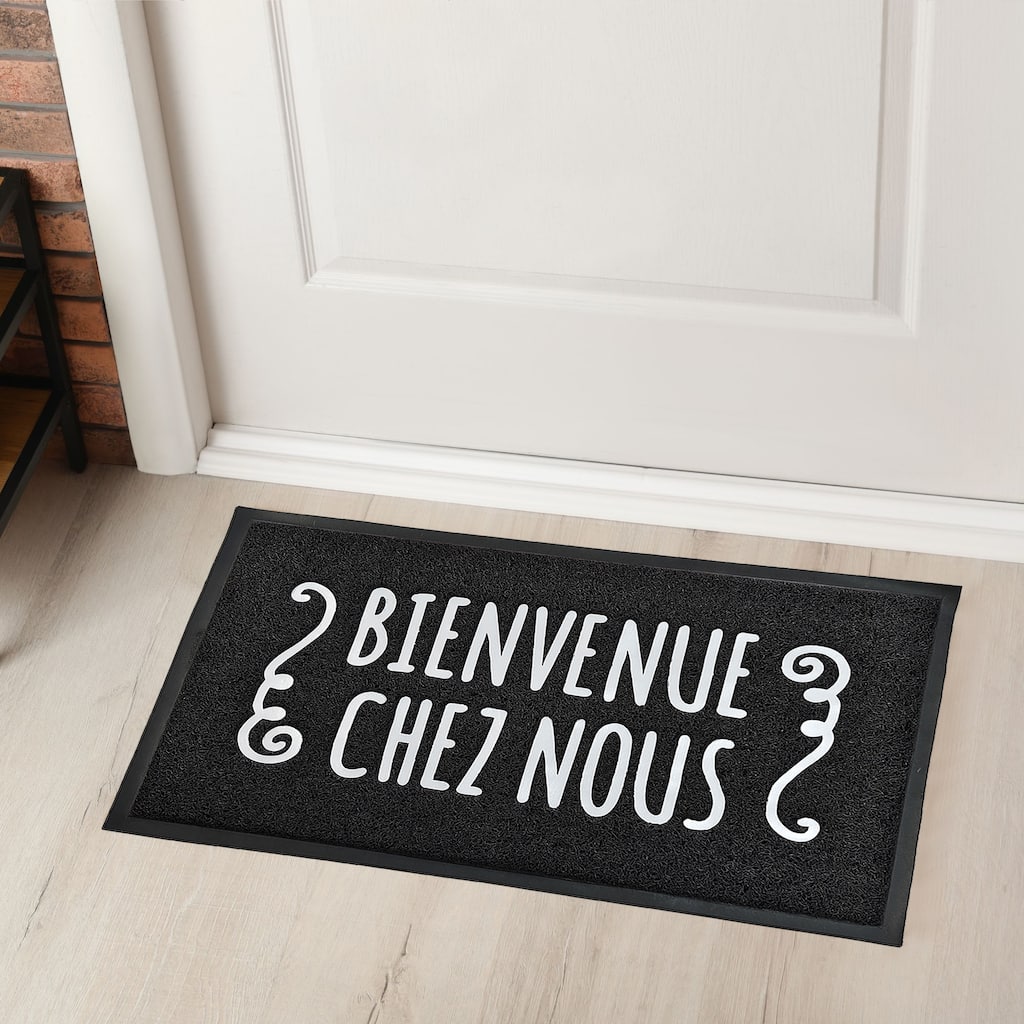 Outdoor Front Door Mat French Bienvenue Chez Nous 30x18 Black - 30 L x 18 W x 3/16 H