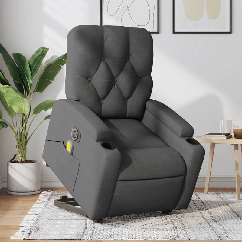 vidaXL Stand up Massage Recliner Chair Power Lift Wingback Armchair Fabric - Dark gray Electric