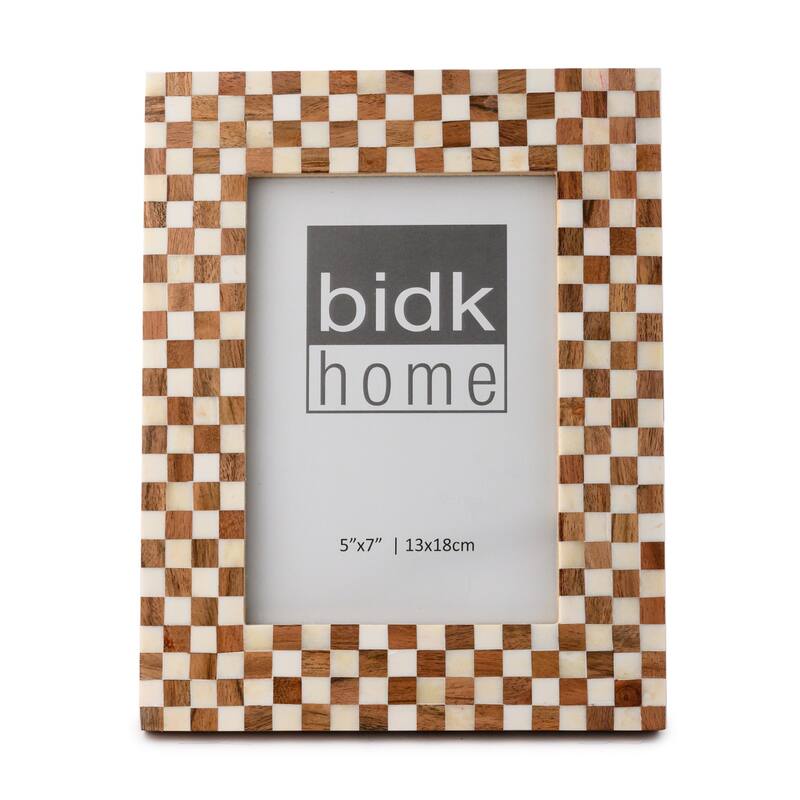 Checkered Rectangular Picture Frame - for 5" x 7" Photo - Brown and White