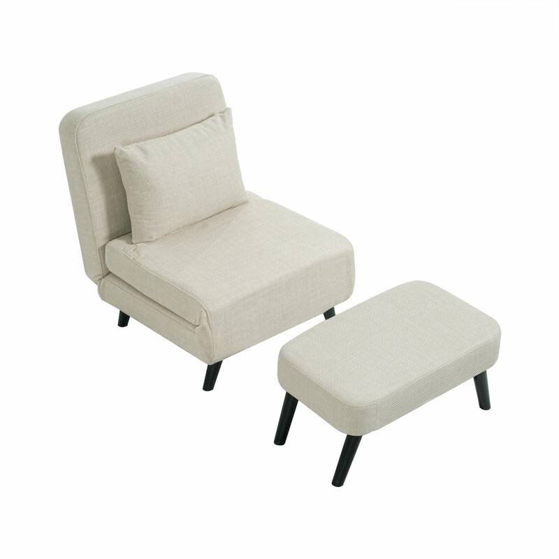 3 in 1 Foldable Linen Chaise Lounge with Adjustable Backrest, Footrest & Detachable Pillow