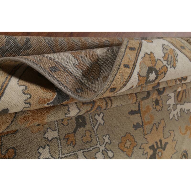 All-Over Beige & Ivory Oushak Indian Area Rug Handmade Wool Carpet - 9'1"x 11'8"