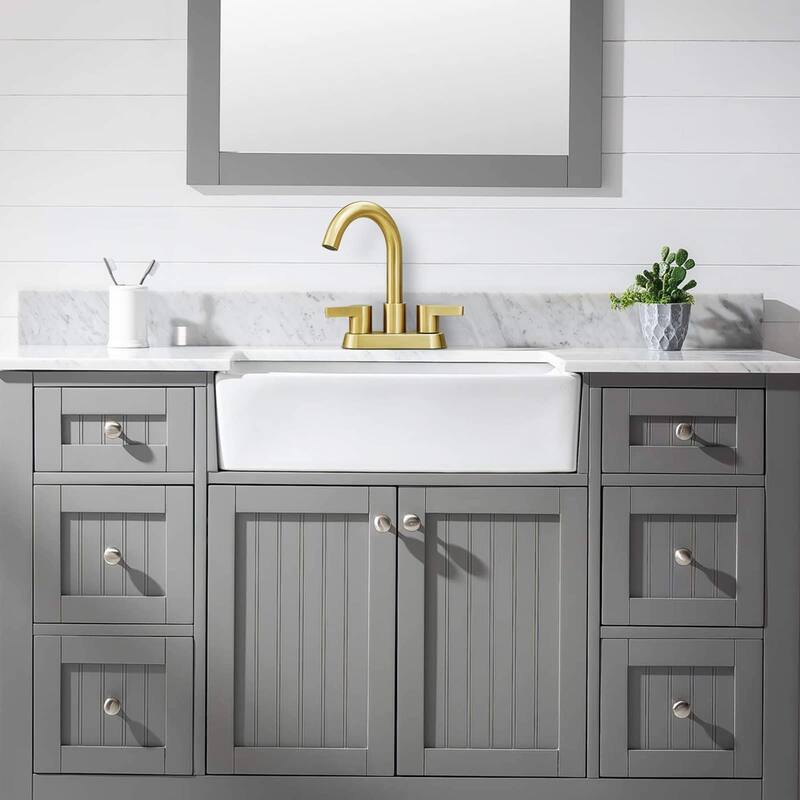Modern 2 Handle 360° Swivel Bathroom Sink Faucet with Pop Up Drain Assembly, Anti Fingerprint, Anti Rust