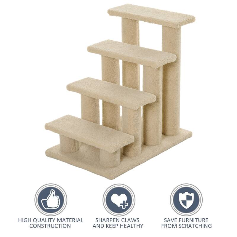 Cat Tree Multi-Level Carpeted Cat Scratching Post Pet Stairs - Cream White