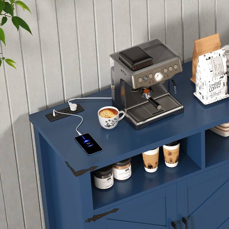 59" Modern 4-Door Sideboard with Power Outlets, USB Ports, Adjustable Shelves & Half-Open Storage Cabinet