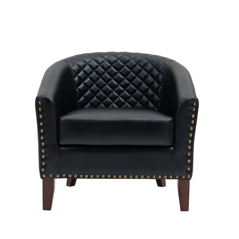 2 Set 29" W Vegan Leather Barrel Accent Chairs with Nailheads Trim