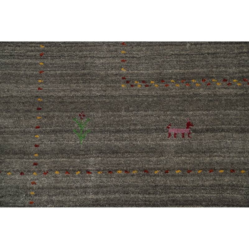 Hand Knotted Oriental 100% Wool Carpet Tribal Animal Pictorial Greys & Charcoal Gabbeh Area Rug - 9' 9'' X 7' 11''