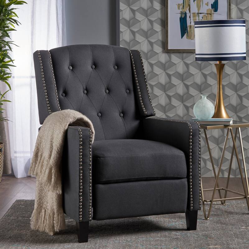 Pushback Recliner Chair, Fabric Armchair Push Back Recliner with Rivet Trim, Mid Century Tufting Accent Chair for Living Room - Dark Gray