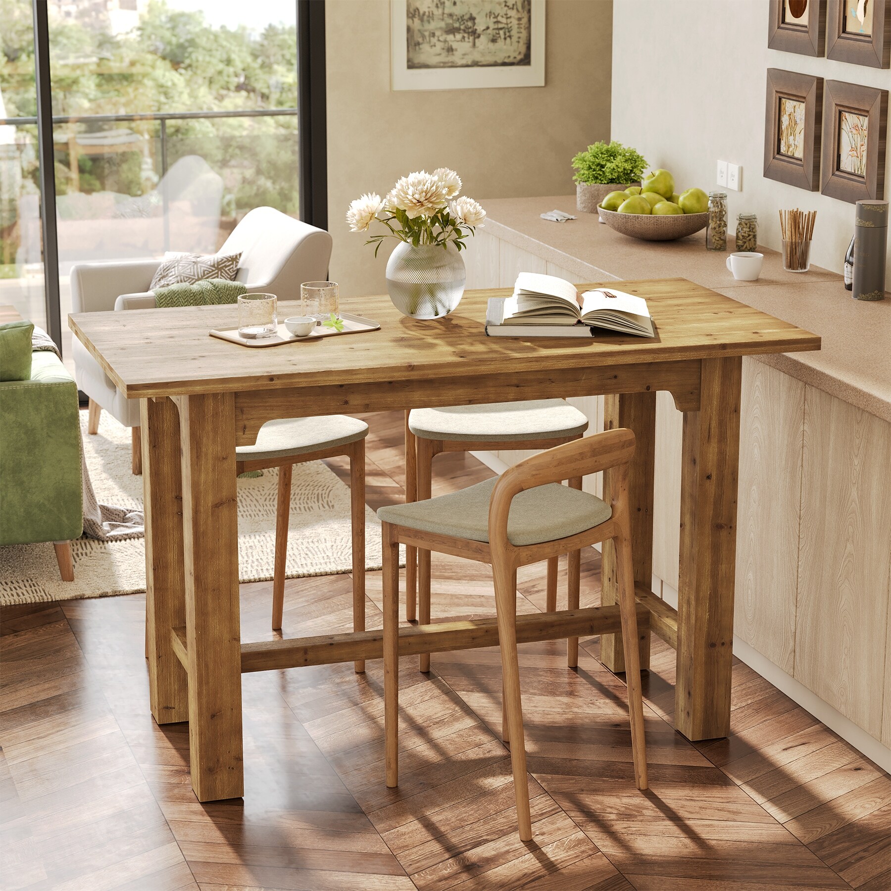 Rectangular Oak Counter Height Table 63