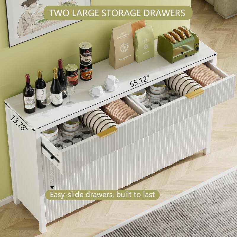 55"Fluted Sideboard Buffet Cabinet with Storage Drawers and Adjustable Shelves