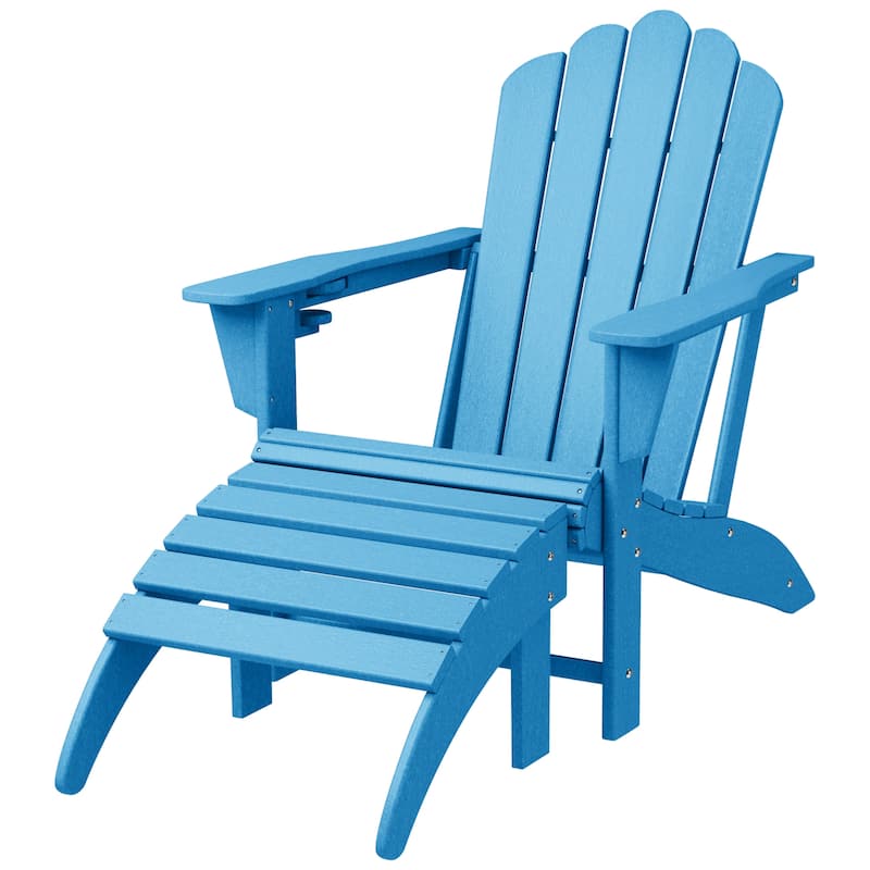 Aderson Outdoor Poly Adirondack Chair with Ottoman - Pacific Blue