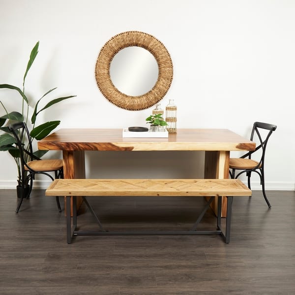 slide 2 of 6, Brown Wood Minimalistic Dining Table with Natural Wood Grain and Block Style Base Brown