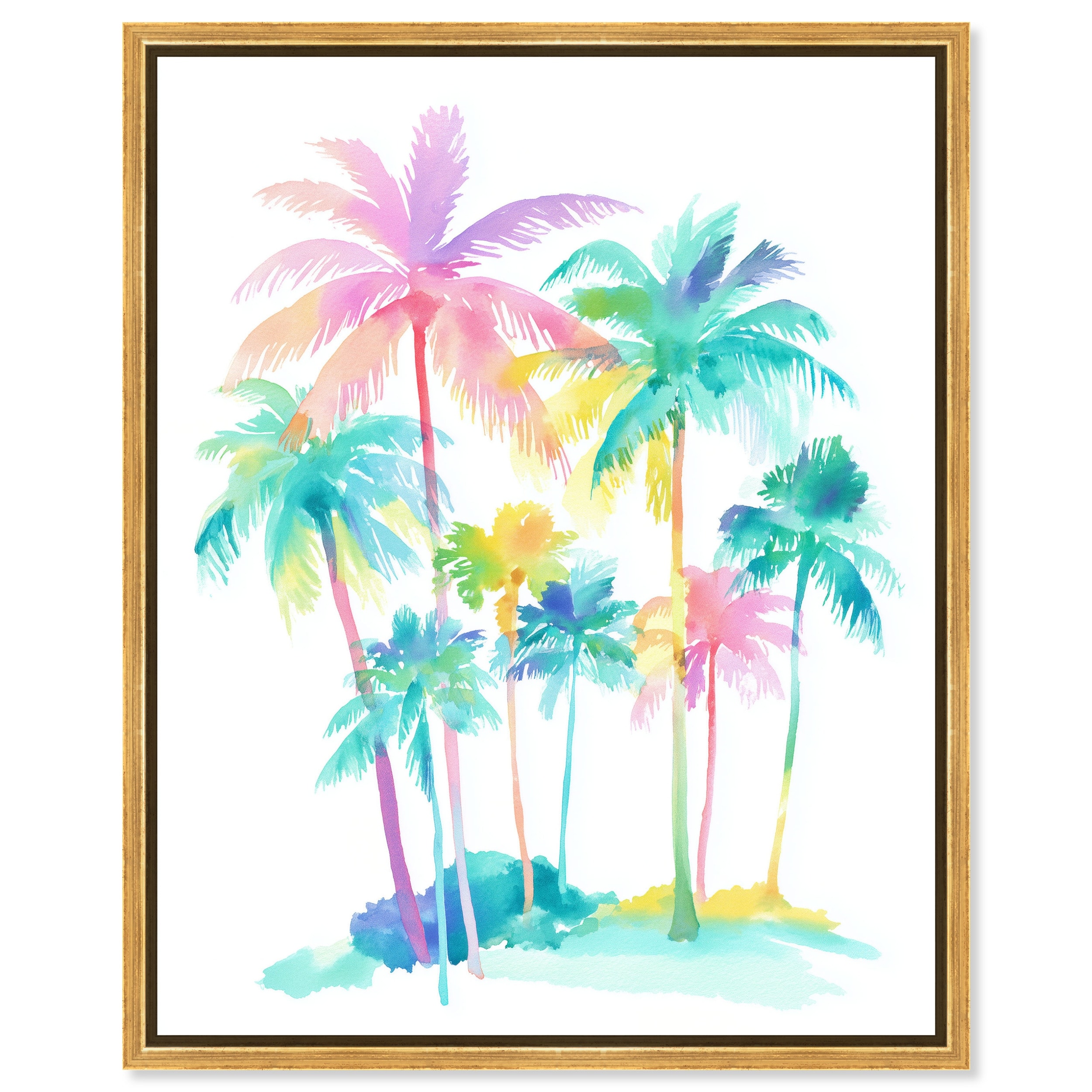 Neon Palms III Whimsy Coastal Art Framed Canvas Print by Art Remedy