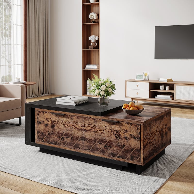 Extendable Coffee Table with 2-drawer and Wood Sliding Tabletop for Living Room - Black Brown