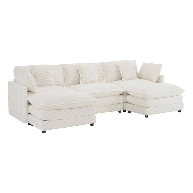 112.6" Corduroy Modular Sectional Sofa with Ottoman and Storage Pockets