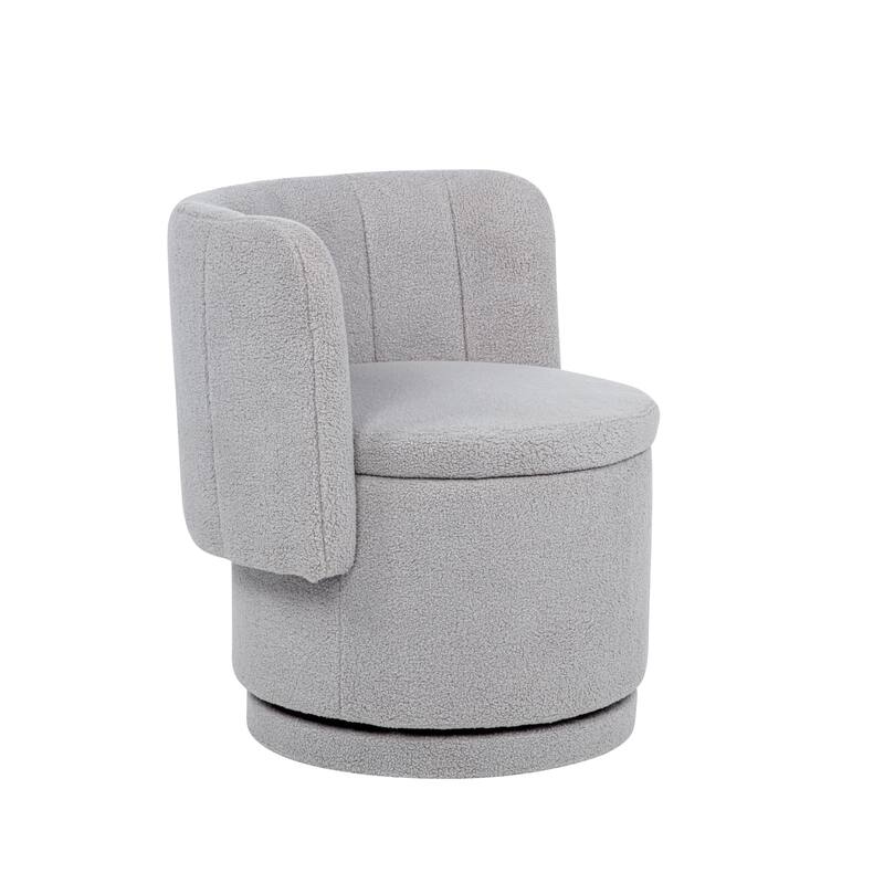 Swivel Accent Chair with Curved Backrest, Boucle Upholstered Lounge Chair, Barrel Sofa Chair with Hidden Storage