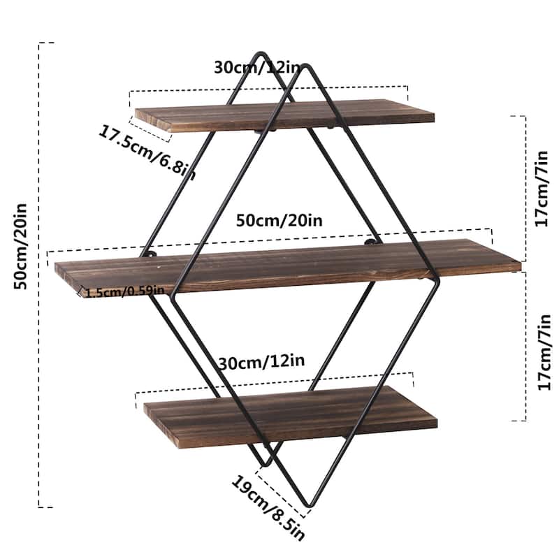 3 Piece Diamond Wood Floating Shelf - 20 inch H
