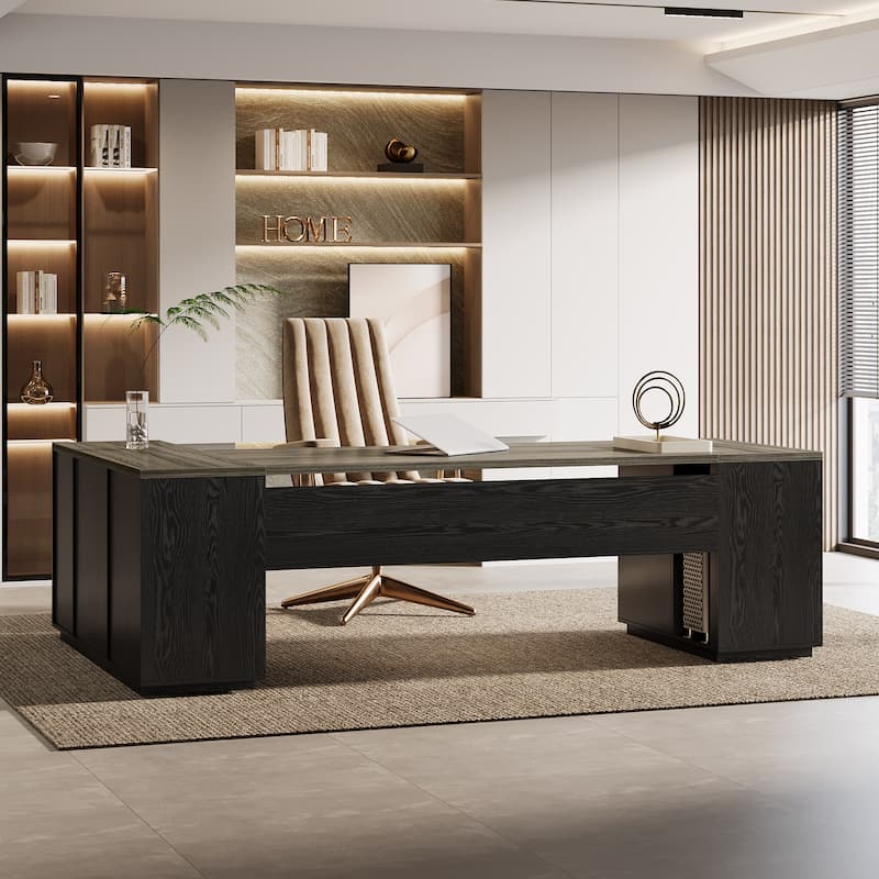86'' L-Shaped Corner Executive Desk with File Drawers for Home Office