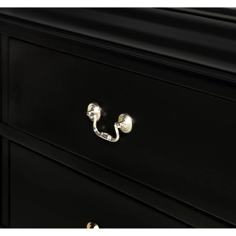 Black Two-Drawer Solid Wood Nightstand with Nickel Finish
