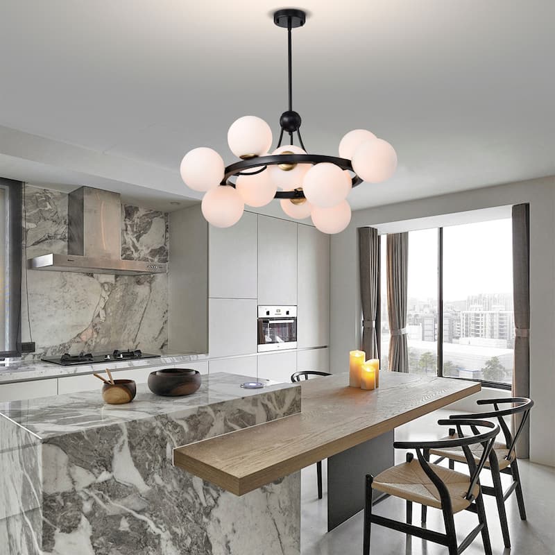 Coraline 30 Inch Sputnik Modern Ceiling Lighted Chandelier Matte Black Finished 12-Light - N/A