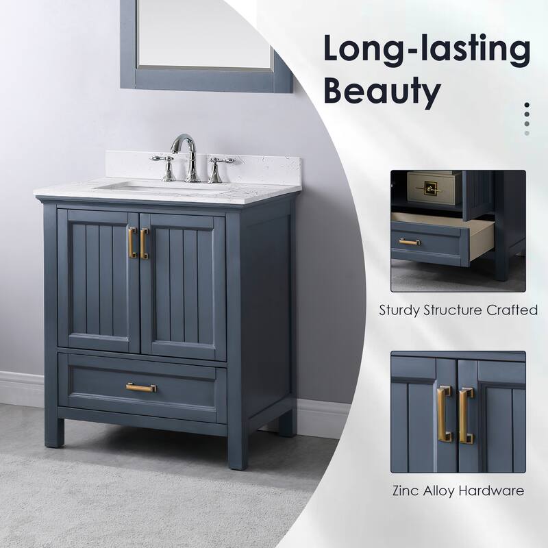 Altair Isla Single Bathroom Vanity Set and Aosta White Countertop with Mirror