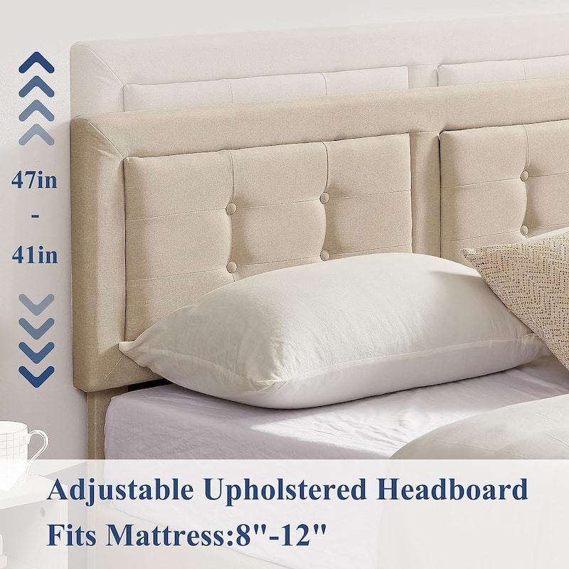VECELO Tufted Upholstered Platform Bed Frame with Adjustable Headboard,Beige-Just have Full Size Bed
