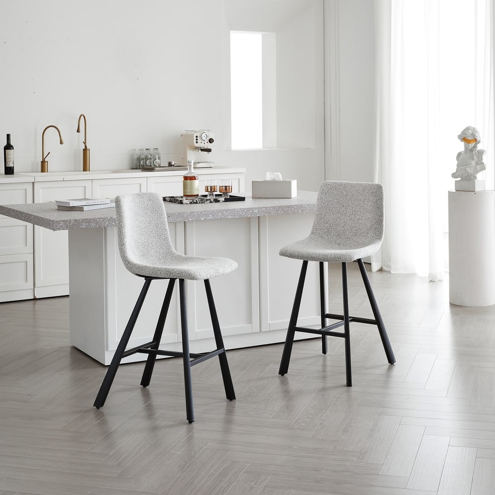 Set of 2 Bar Stool with Ergonomic Curved Backrest - Sturdy Black Metal Frame Counter Height Seating with Footrest