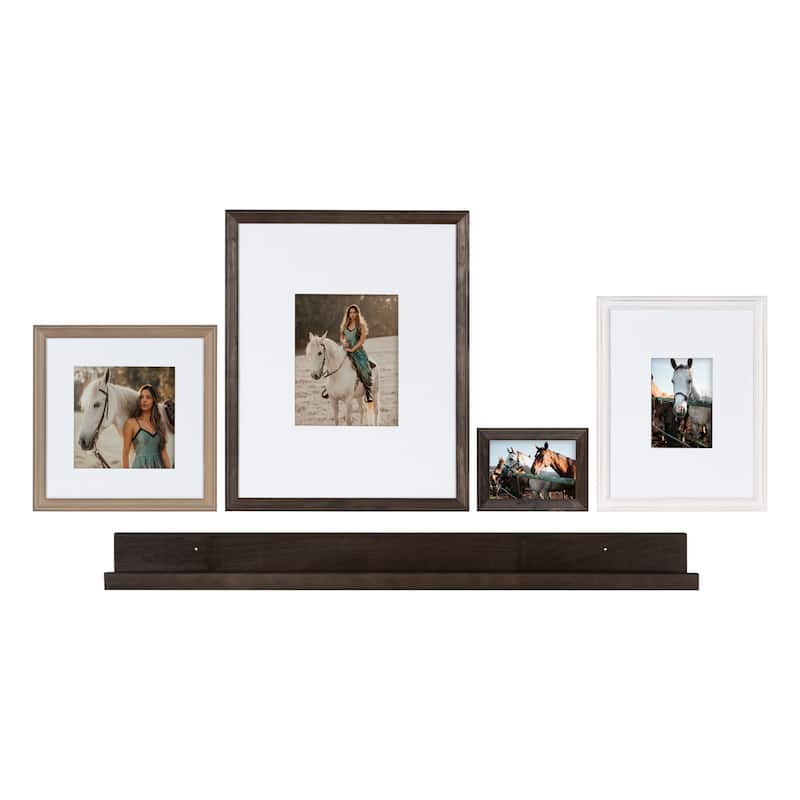Kate and Laurel Bordeaux Wall Shelf with Frames Set