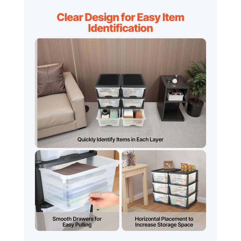 Multi-Purpose Plastic Storage Drawers with Transparent Front and Rolling Cabinet for Bedroom or Kitchen