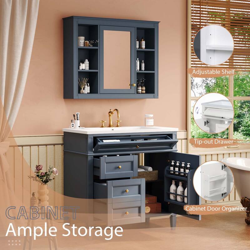 36"Bathroom Vanity with Medicine Cabinet, Royal Blue Mirror Cabinet
