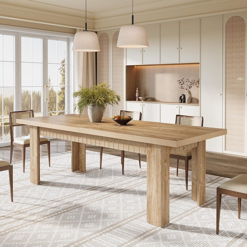 79" Rectangular Kitchen Dining Table for 6-8 People, Wooden Farmhouse Extra Long Dinner Table