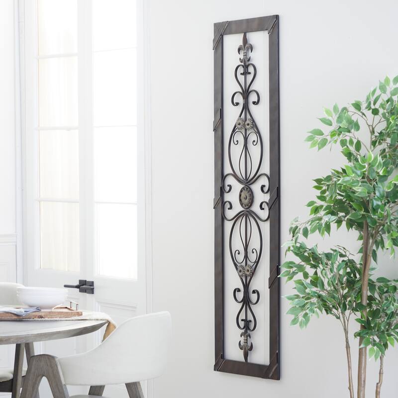 Metal Scroll Ornate Wall Decor with Black Frame - Brown - Roche River Decor